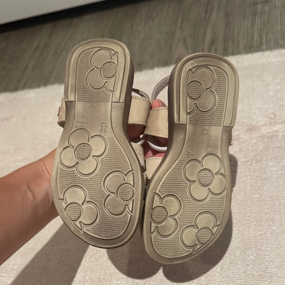 Kids Beige Sandals with Pink Flower Accent